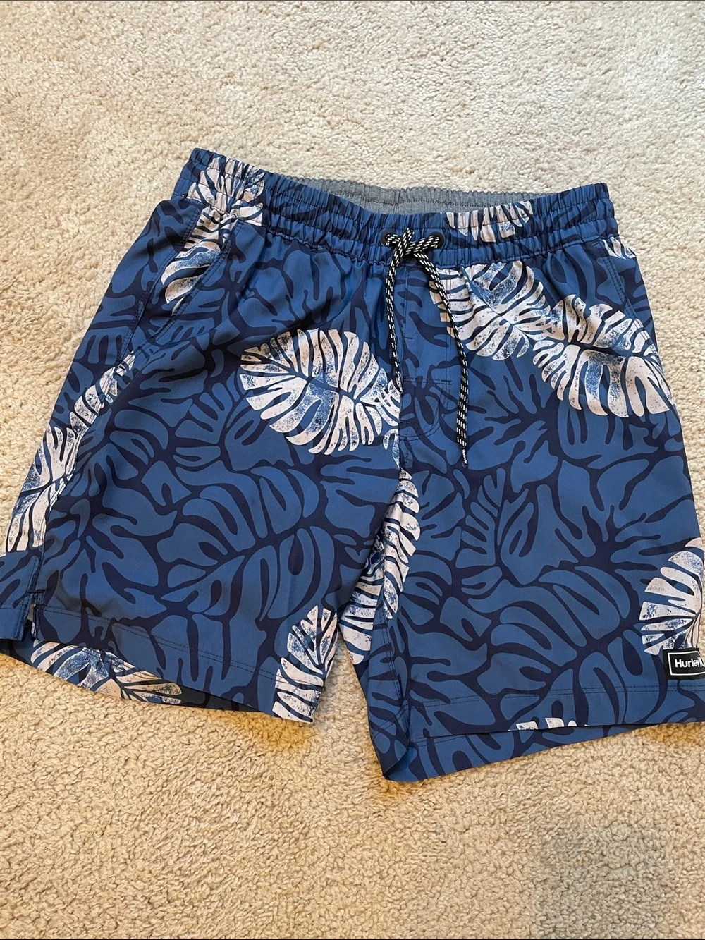 Hurley Navy and White Tropical Leaf Swim Shorts